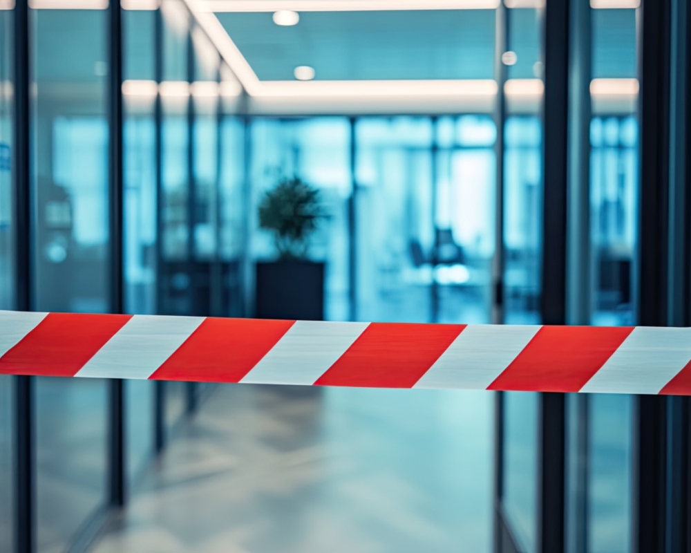 barrier in an office with barrier tape so that employees can no longer enter it